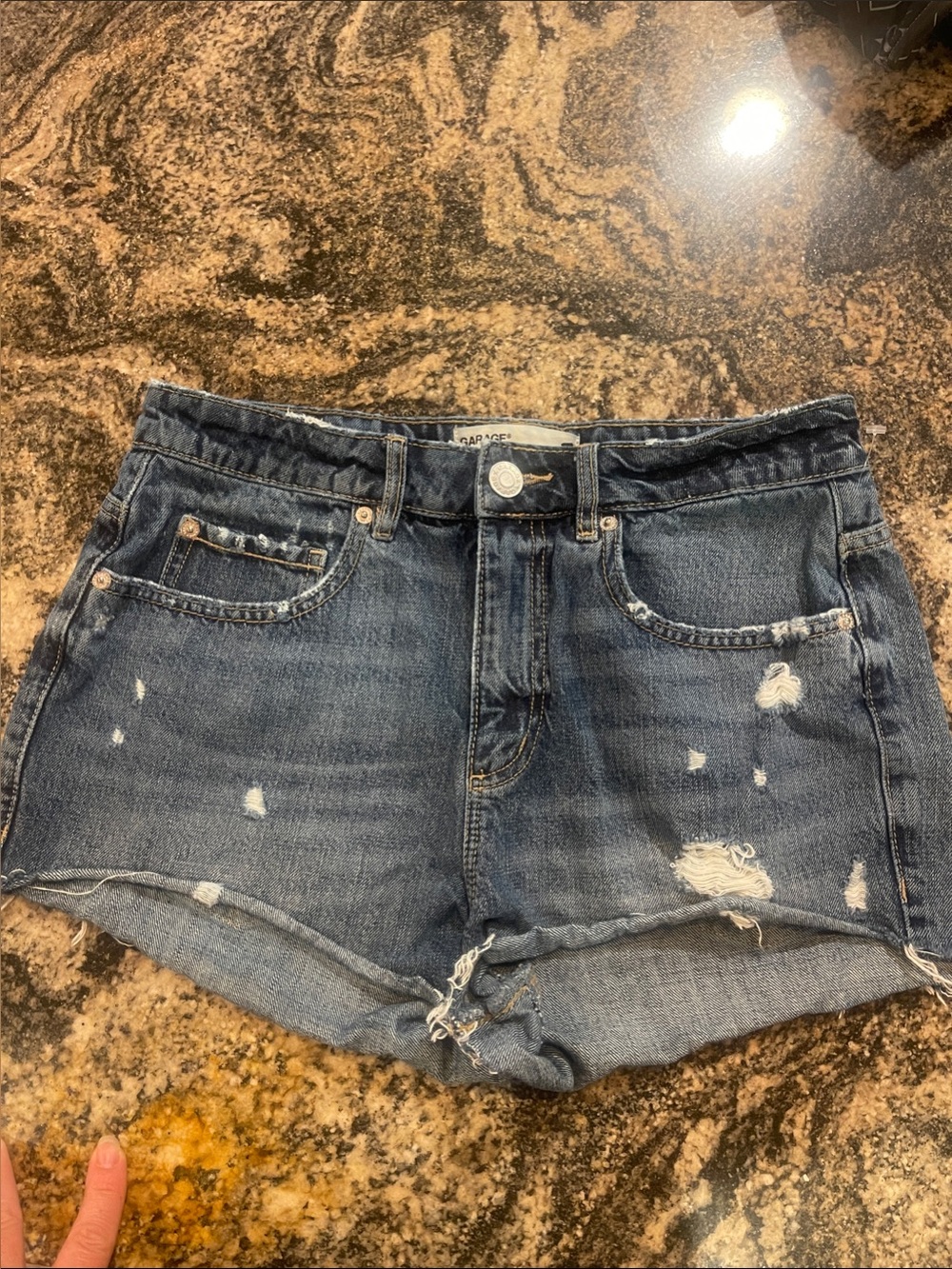 Garage Distressed Denim Jean Shorts in Blue
